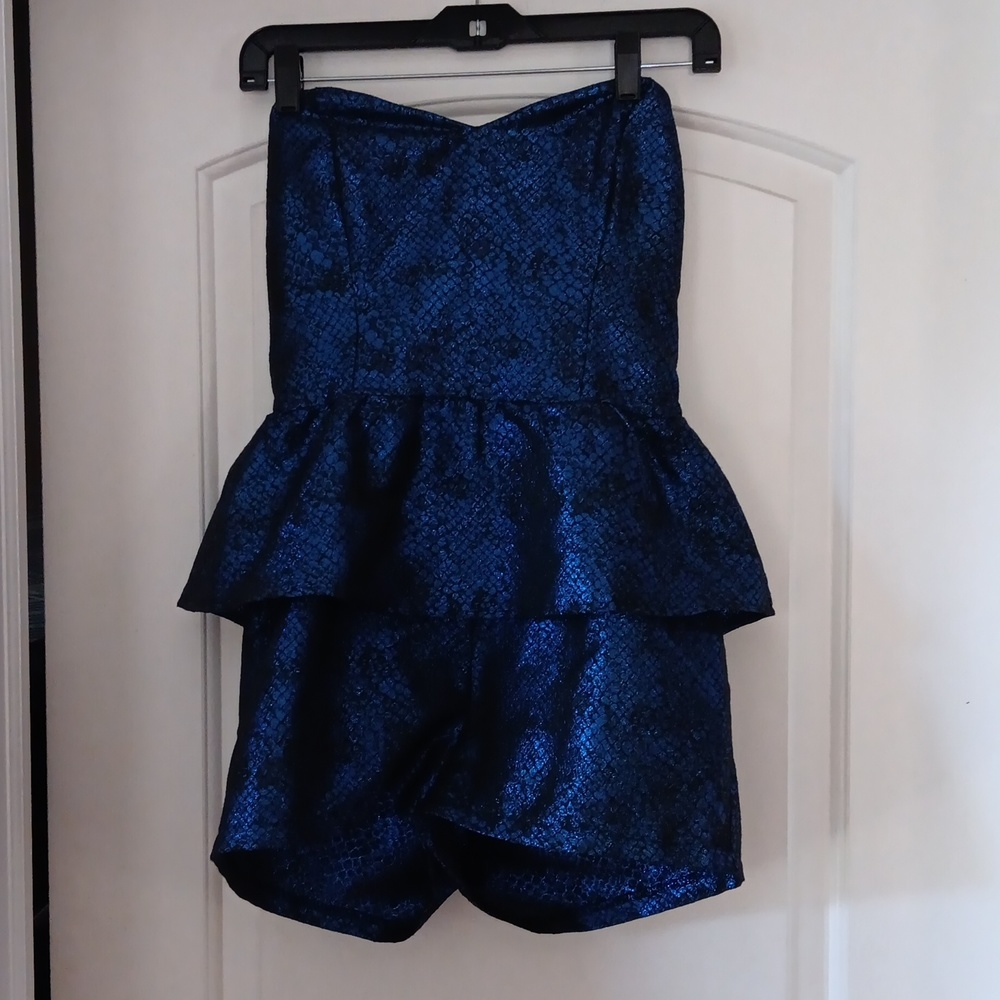 Adorable, mostly blue and black romper